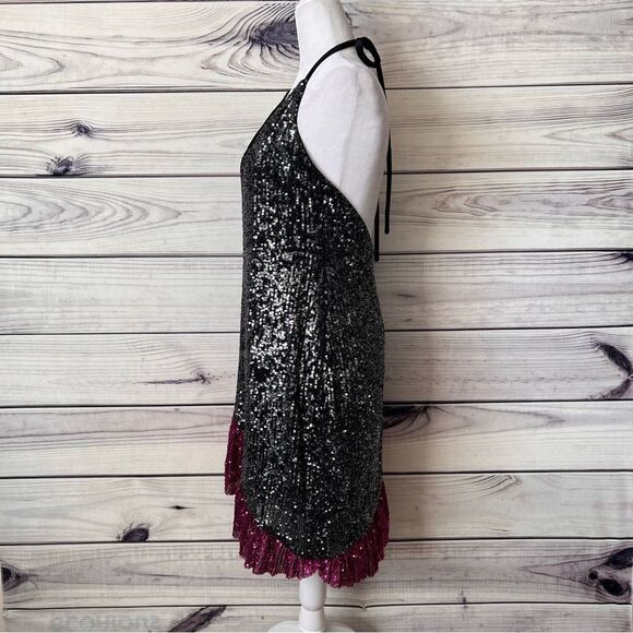 One33 Social Black & Purple Sequin Colorblock Backless Halter Dress - Picture 10 of 15